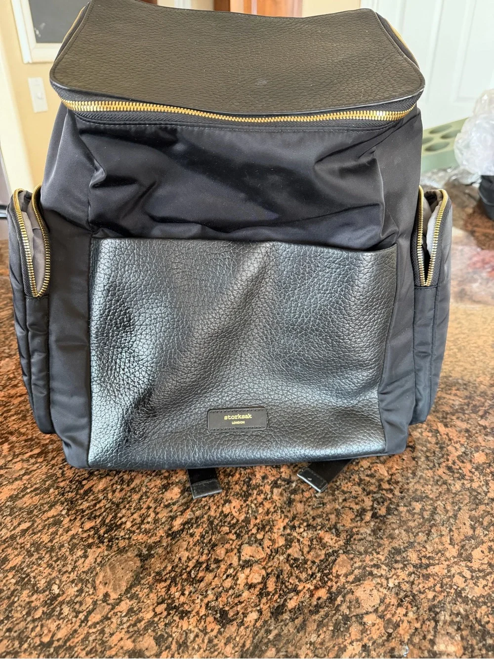 StorkSak Alyssa Leather and Nylon Backpack EUC